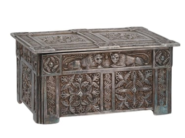 A CONTINENTAL EUROPEAN LIDDED CASKET IN RENAISSANCE REVIVAL STYLE