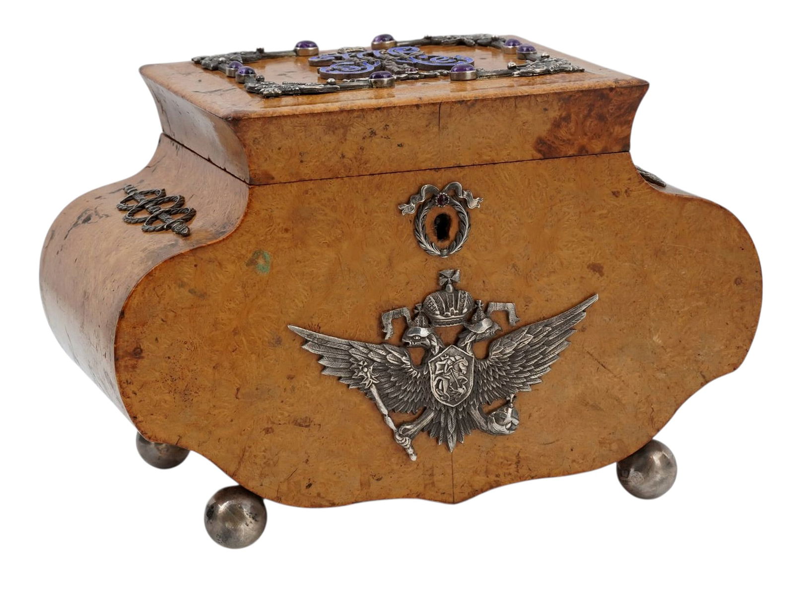 Japanese Silver Repousse Wood Lined Dragon Box