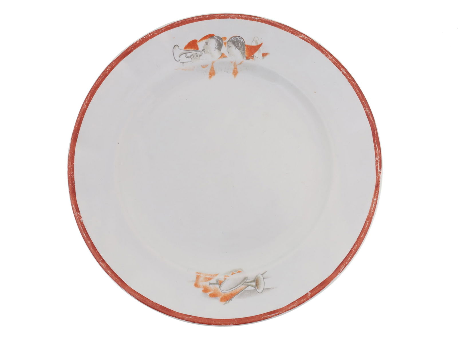 AN EARLY SOVIET PROPAGANDA PORCELAIN PLATE WITH PIONEERS