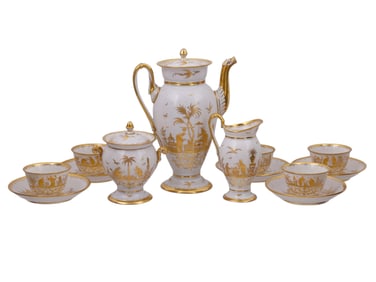 A MEISSEN GERMAN GOLDCHINESEN PORCELAIN COFFEE SET, 19TH C.