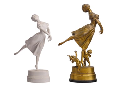 A PAIR OF PORCELAIN AND BRONZE FIGURES OF A DANCER BY SERAFIM SERAFIM SUDBININ, CA. 1913