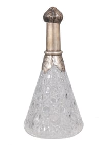 A RUSSIAN CUT-GLASS AND SILVER DECANTER BY BOLIN, 19TH CEN.