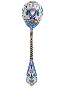 A SILVER-GILT AND CLOISONNÉ ENAMEL SPOON, IN THE RUSSIAN STYLE