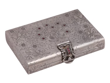 AN 800 SILVER ENGRAVED VANITY CASE WITH COSMETIC FITTINGS, CLINIQUE, MID-20TH CENTURY