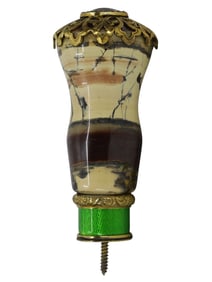 A RUSSIAN FABERGE-STYLE ENAMEL, SILVER, AND STONE WALKING CANE HANDLE