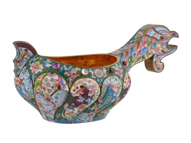 A LARGE GILT-SILVER AND CLOISONNE ENAMEL KOVSH
