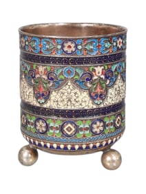 A RUSSIAN SILVER AND CHAMPLEVE ENAMEL BEAKER, 1898