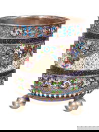 A RUSSIAN SILVER AND CHAMPLEVE ENAMEL BEAKER, 1898