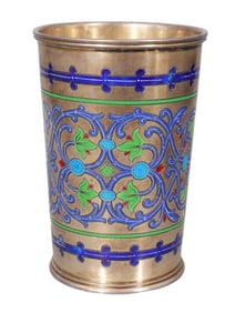A RUSSIAN GILT-SILVER AND ENAMEL BEAKER BY ADLER, 1877