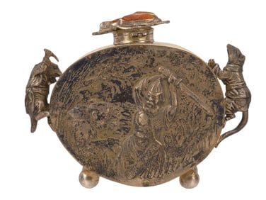 A RUSSIAN SILVER-MOUNTED INKWELL CONTAINER BY OVCHINNIKOV, 1882