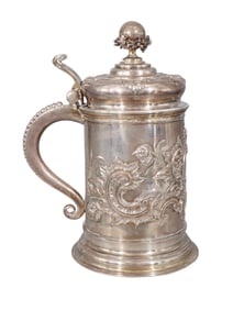 A LARGE RUSSIAN GILT-SILVER TANKARD BY SAZIKOV, 1860