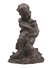 A BRONZE FIGURE OF A BOY WITH A FISH, CA. 1900