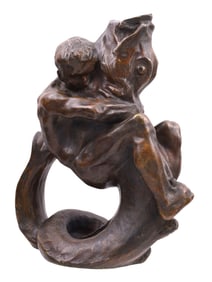 A NUDE MALE BRONZE FIGURE EMBRACING A SEAMONSTER, CA. 1920