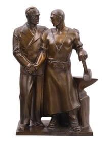 A HENDRIK SCHOLTER BRONZE GROUPING 'BLACKSMITH AND BUSINESSMAN', C. 1930S