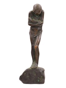 A BRONZE FIGURE OF A CRUNCHING MALE YOUTH BY NORMAN, NUMBERED 1/20