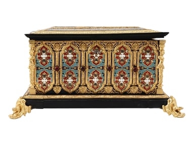 A MAGNIFICENT FRENCH ENAMELED AND GILT-BRONZE CASKET, REIGN OF NAPOLEON III