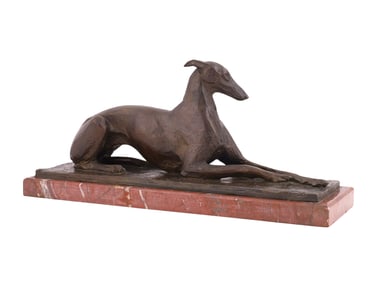 A PIERRE ROBERT CHRISTOPHE BRONZE, RECUMBENT GREYHOUND, LATE 19TH CEN.