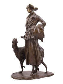 A BRONZE FIGURE OF COUNTESS SUSAN DE ROBIEN WITH THE GREYHOUND BY GLEB W. DERUJINSKY