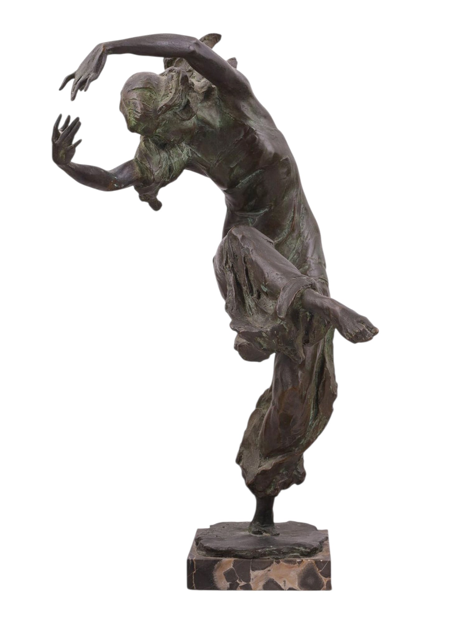 A DEMETRE CHIPARUS BRONZE TITLED IDA RUBINSTEIN AS ZOBEIDA (FROM SCHEHERAZADE): A dynamic and highly expressive bronze sculpture by Demetre Chiparus, portraying the legendary Russian dancer Ida Rubinstein in her iconic role as Zobeida from the ballet Scheherazade, choreographed b