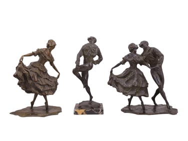 A GLEB DERUJINSKY BRONZE COMPOSITION OF THREE SCULPTURES WITH NIJINSKY AND KARSAVINA, 1920