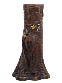 A MEIJI JAPANESE TREE-FORM GILT AND SILVERED ART NOUVEAU STYLE VASE