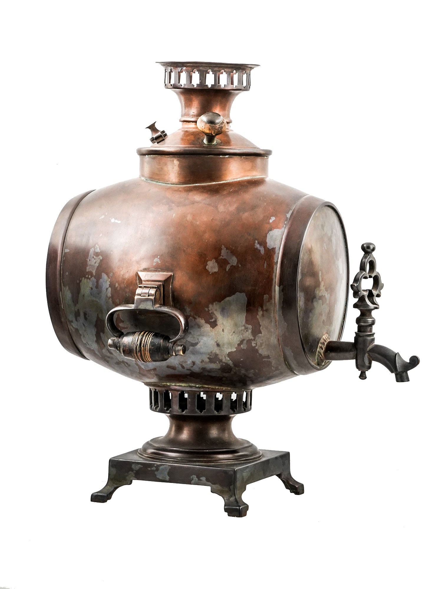 A RARE BARREL-SHAPED COPPER AND BRASS SAMOVAR, 19TH CENTURY (1 of 6)