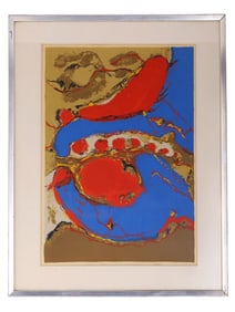 A SIGNED LIMITED EDITION ABSTRACT LITHOGRAPH PRINT BY BRANDSTRUP