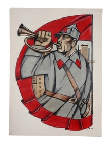 A RED ARMY CALL TO DUTY, SKETCH DRAWING IN THE STYLE OF DMITRY STAKHIEVICH MOOR