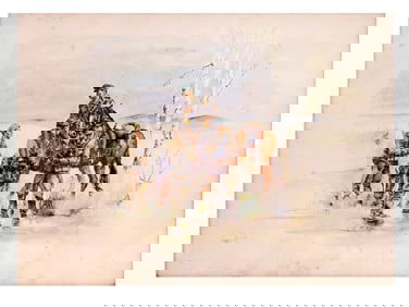 A SOVIET ERA WATERCOLOR ON PAPER PAINTING OF GERMAN AND CZECHOSLOVAK BORDER TROOPS