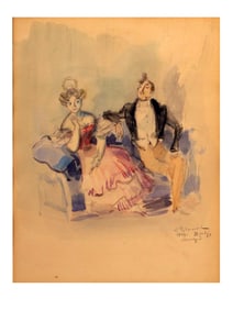 KONSTANTIN RUDAKOV MIXED MEDIA PAINTING, 1943 FROM NIKOLAI GOGOL’S PLAY THE INSPECTOR GENERAL