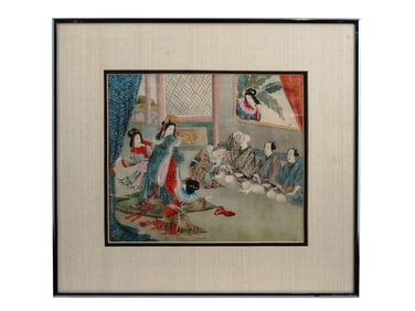 A JAPANESE MINIATURE PAINTING ON SILK OF A COURT SCENE, 19TH CEN.