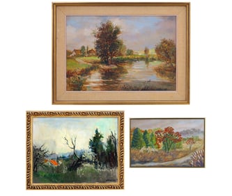 A LOT OF THREE OIL ON BOARD LANDSCAPE PAINTINGS, 20TH C.