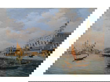 AN ITALIAN OIL ON CANVAS PAINTING OF VENICE BY UMBERTO ZINI