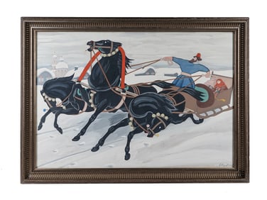 A RUSSIAN MIXED MEDIA PAINING OF TRILA BY E. AGAFONOFF