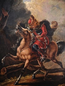 A RUSSIAN COSSACK OIL ON TIN PAINING BY ALEKSANDER ORLOWSKI