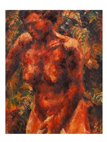 JOSEPH VERDEGEM OIL ON BOARD PAINTING, A BLACK FEMALE NUDE
