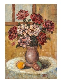 DAVID BURLIUK RUSSIAN STILL LIFE OIL ON CANVAS PAINTING, CA. 1955