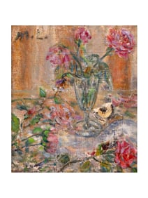 A MIKHAIL LARIONOV, RUSSIAN, OIL ON BOARD STILL LIFE PAINTING, 1902