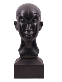 A BLACK AFRICAN CARVED MARBLE HEAD OF A WOMAN BY LOVET-LORSKI (1894–1990)