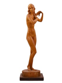 A GLEB DERUJINSKY, RUSSIAN, AMERICAN, CARVED WOOD FIGURE OF A NUDE FEMALE