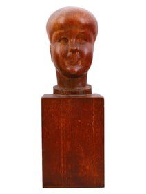 A CHANA ORLOFF, UKRAINIAN, FRENCH, CARVED WOOD PORTRAIT OF EMILE OBERHOLZER, 1937
