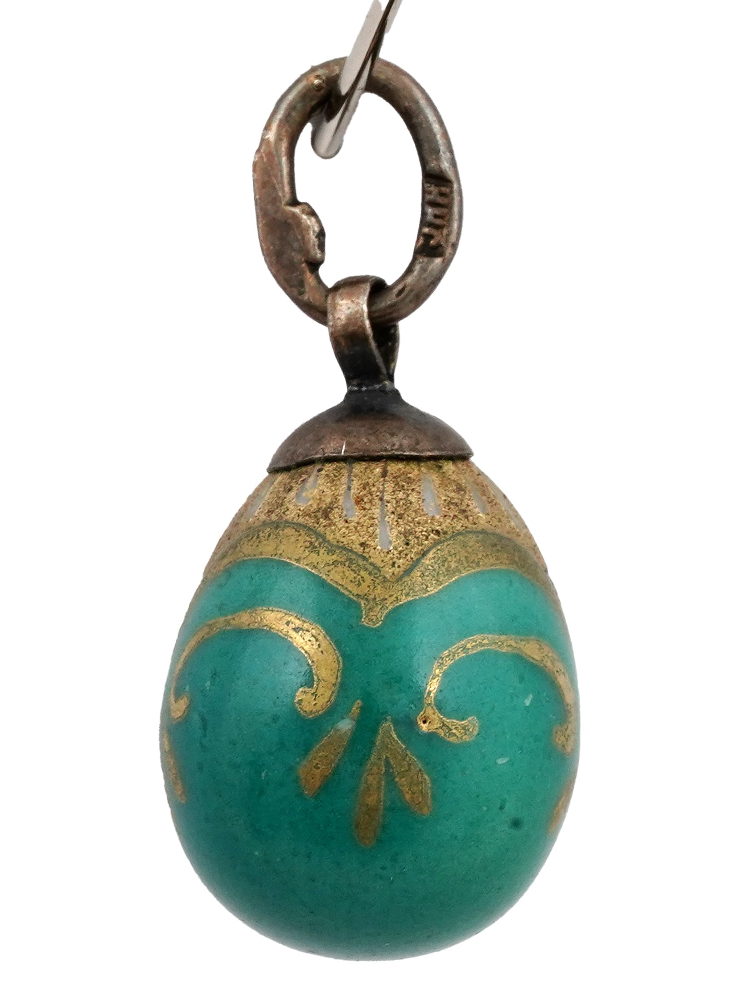 A RUSSIAN MINIATURE SILVER AND ENAMEL EASTER EGG PENDANT, 19TH CEN. (1 of 3)