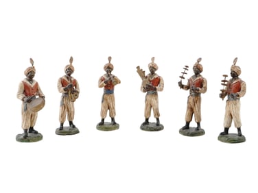 A TERRACOTTA SET OF SIX MOORISH BAND MUSICIANS, 19TH CEN.