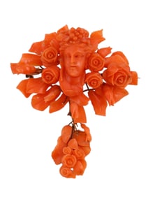 A GOLD AND CORAL CAMEO FLORAL BROOCH, ITALY