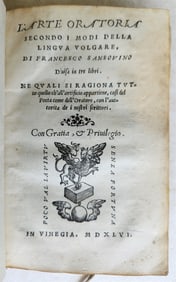 1546 ART OF ORATORY BY FRANCESCO SANSOVINO ANTIQUE 16TH CENTURY IN ITALIAN