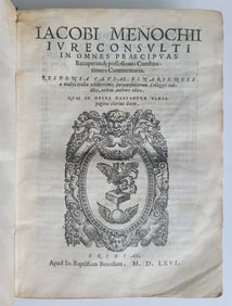 1566 LAW BOOK BY JACOBUS MENOCHIUS ANTIQUE VELLUM BINDING 16TH CENTURY