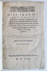 1570 GREEK THEOLOGY IN LATIN BY IRENAEUS ANTIQUE 16TH CENTURY FOLIO VELLUM BOUND