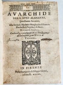 1570 LA AVARCHIDE DEL S. LUIGI ALAMANNI POETRY ANTIQUE VELLUM BOUND 16TH CENTURY