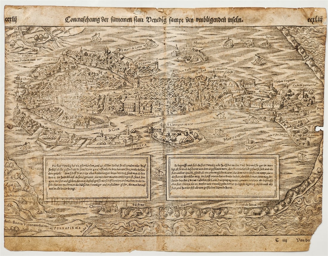1572 VENICE ITALY MAP FROM SEBASTIAN MUNSTER COSMOGRAPHY ANTIQUE (1 of 4)