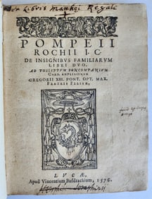 1576 POMPEO ROCCHI - COATS OF ARMS NOBILITY LAW ANTIQUE DE INSIGNIBUS FAMILIARUM